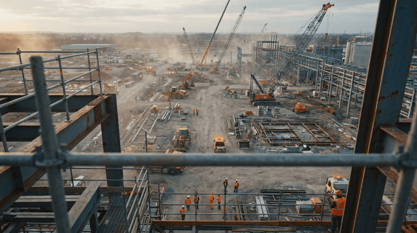 Grúa telescópica en obra de construcción